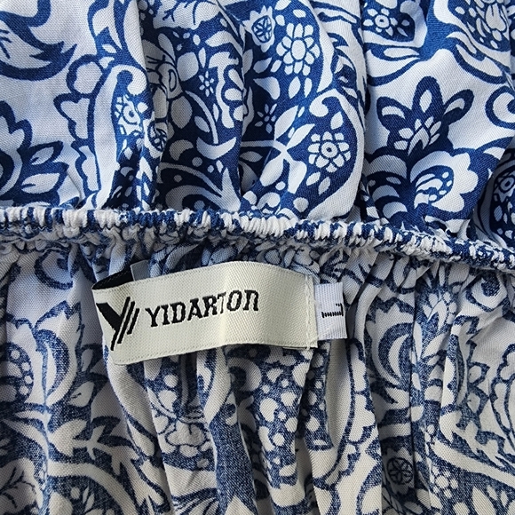 Yidarton Women Blue White Strapless Floral Off The Shoulder Maxi Dress Size L - Picture 13 of 13